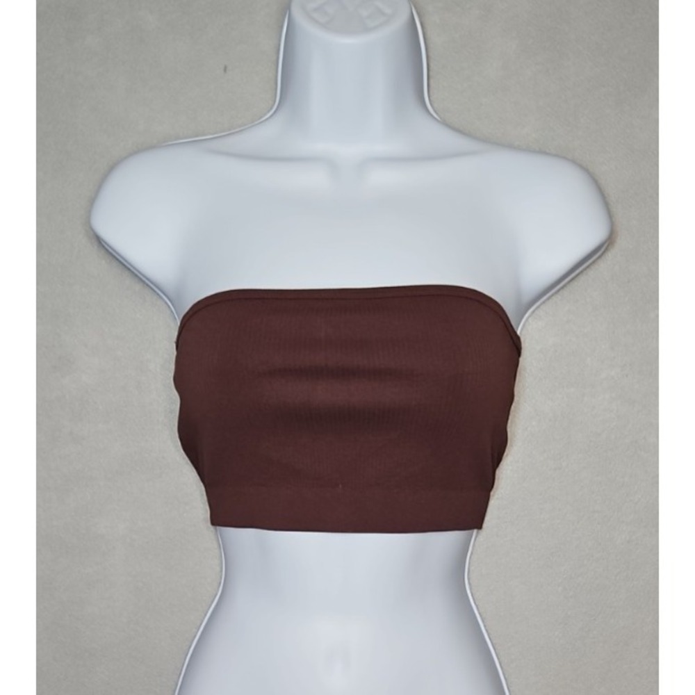 Womens Brown Ribbed Bandeau Stretch Crop Top Size S / M NWOT